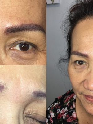 Old eyebrow tattoo coverup with microblading after round two.